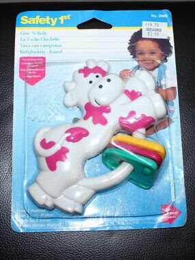 3/$88❤️sealed vintage 1997 Safety 1st Cow 'N Bells Fun Clicking Rattle Baby Toy